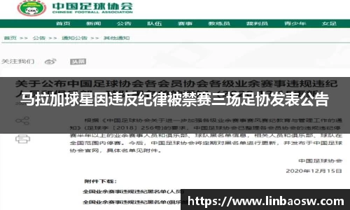 马拉加球星因违反纪律被禁赛三场足协发表公告