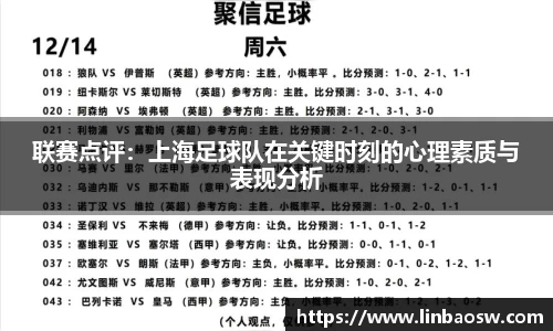 联赛点评：上海足球队在关键时刻的心理素质与表现分析